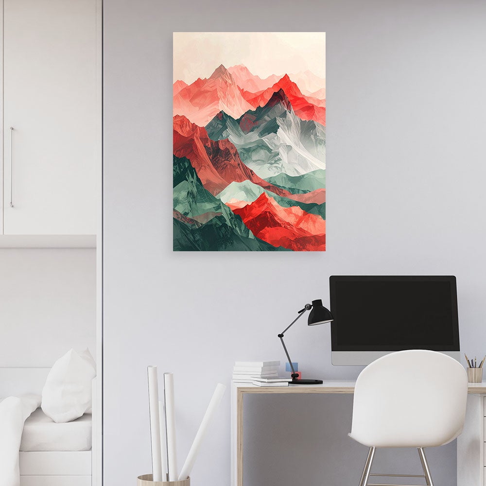 Obraz do salonu sypialni biura kuchni hotelu, Góry Widok Abstrakcja Pastelowa zielony czerwony 80x120