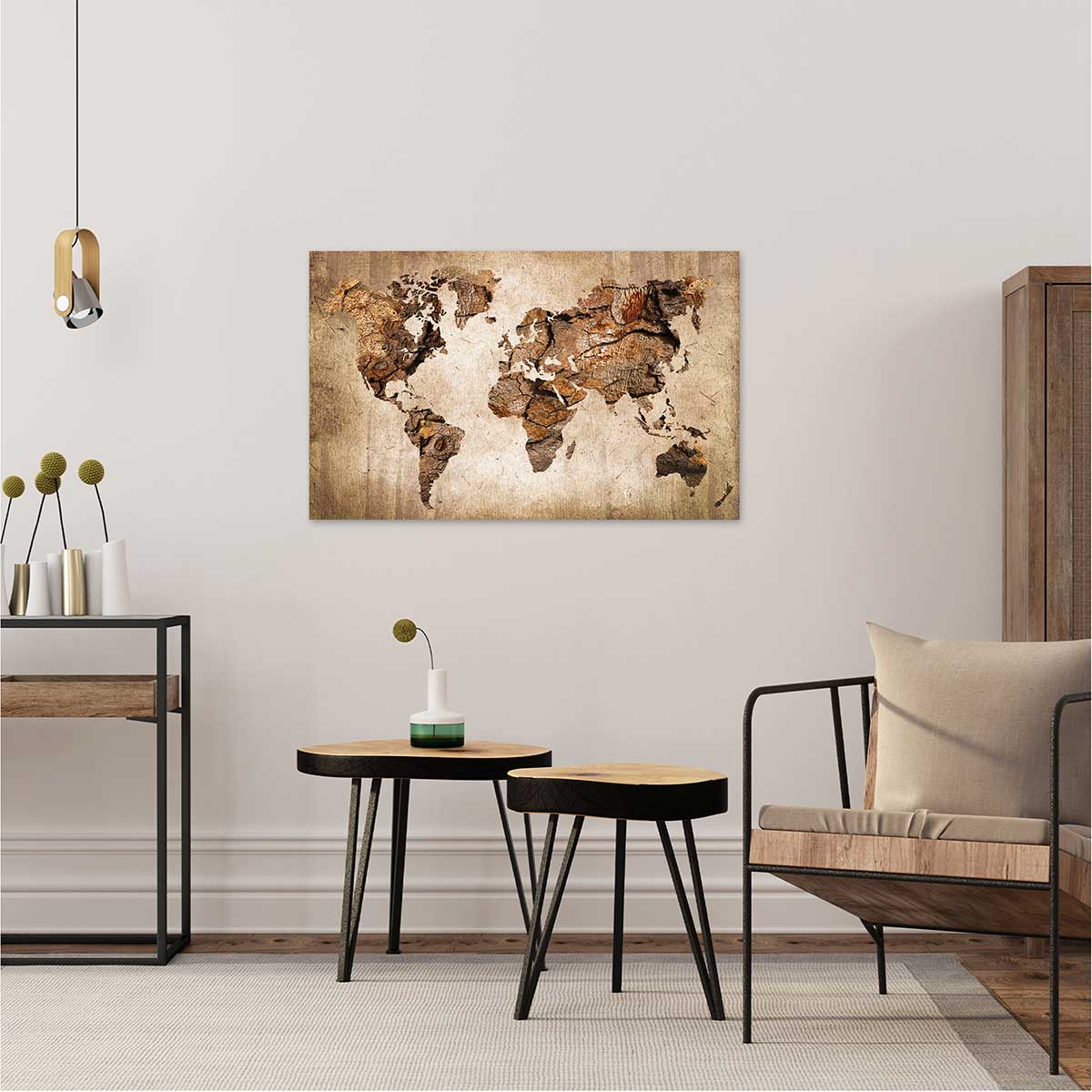 Tableau carte du monde couleur bois - 80x50 cm - 2