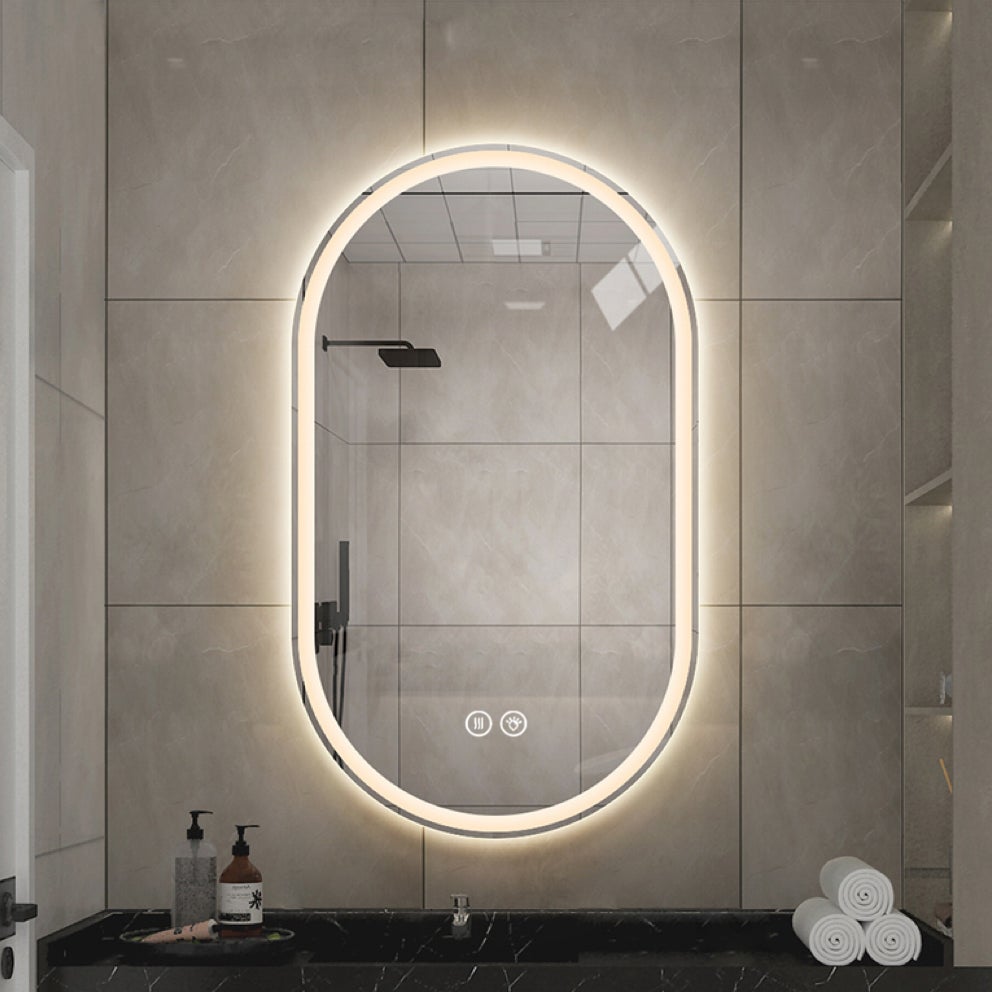 S'bagno Specchio Bagno con Luce Ovale 60x90 cm, Specchio Bagno Led con Cornice in Alluminio, Anti-Fog, 3000-6500K, Funzione Memoria, IP44 Impermeabile, Orizzontale/Verticale, Nero