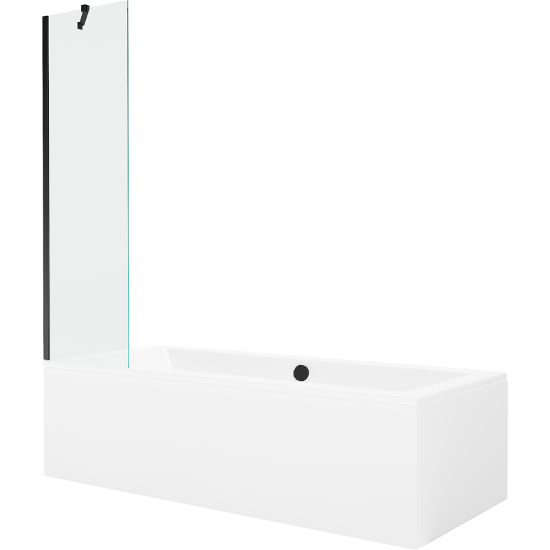 Mexen Cube wanna prostokątna 170 x 80 cm z obudową i parawanem 1-skrzydłowym 50 cm, transparent, czarny - 550517080X9505000070