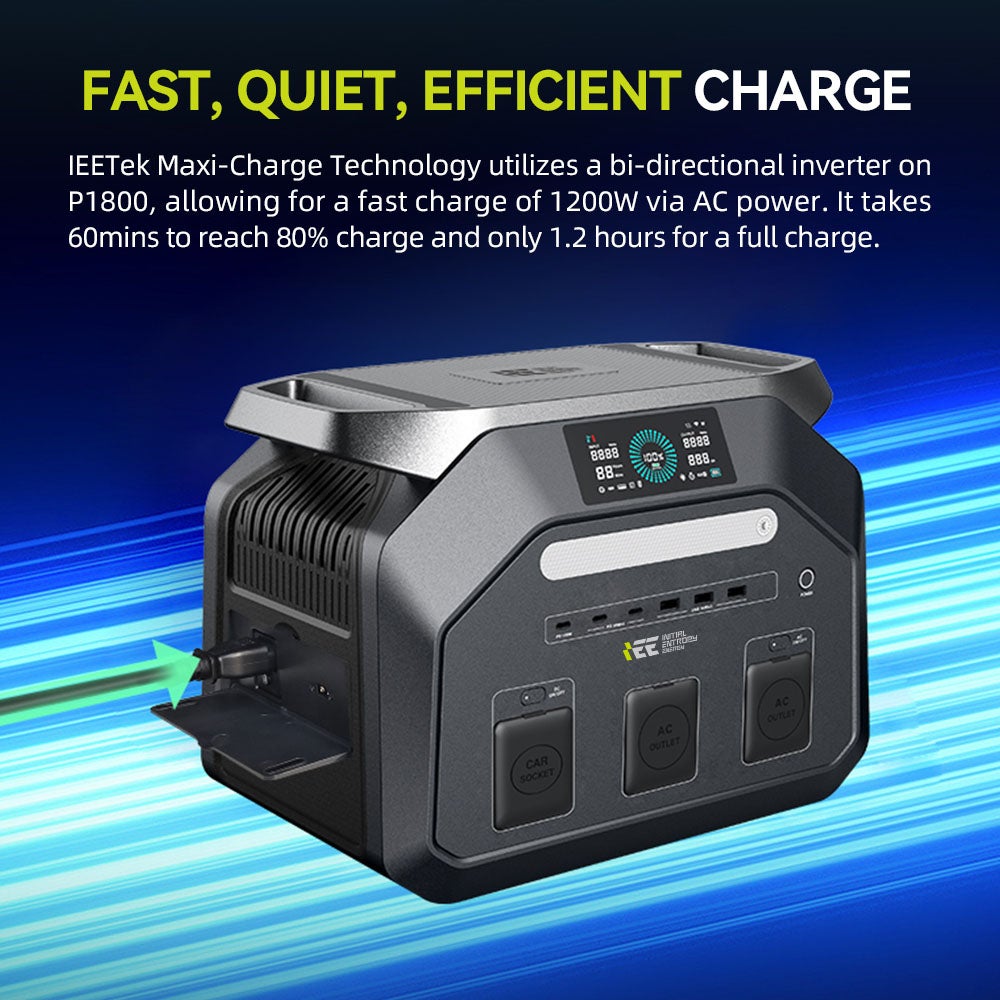 Station d'alimentation portable IEETek P1800 - batterie LiFePO4 1024 Wh, sortie sinusoïdale pure 1800 W, puissance de crête 3600W, charge rapide 1200W - 5