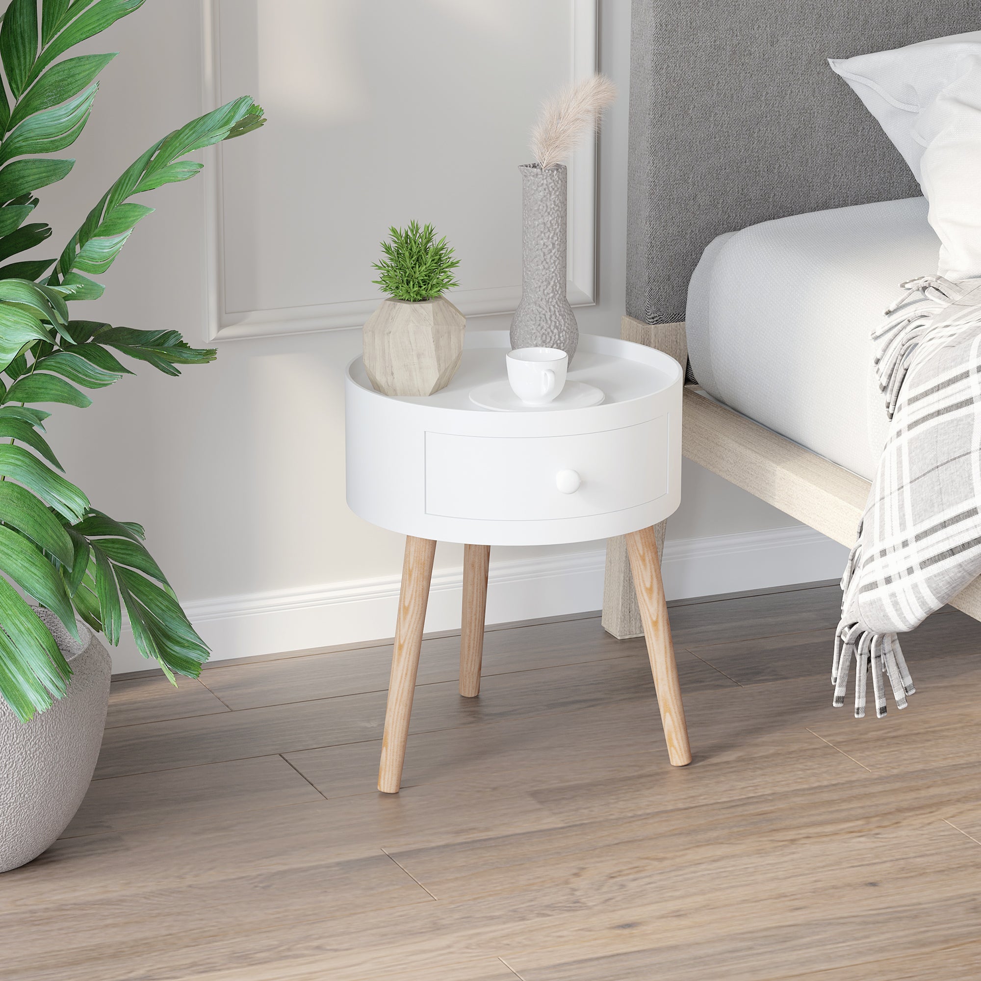 Homcom Mesita De Noche Mdf, Madera De Maciza 38X38x45 Cm Blanco , Leroy Merlin