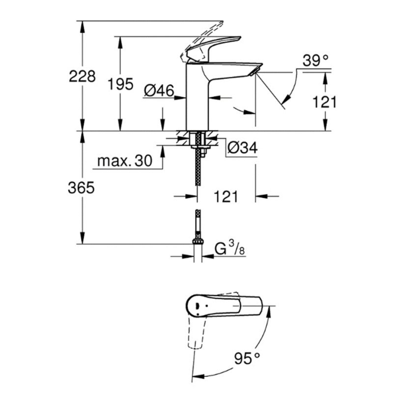 Grohe EUROSMART Mitigeur monocommande de lavabo Taille M, Chrome (2339530E) - 4