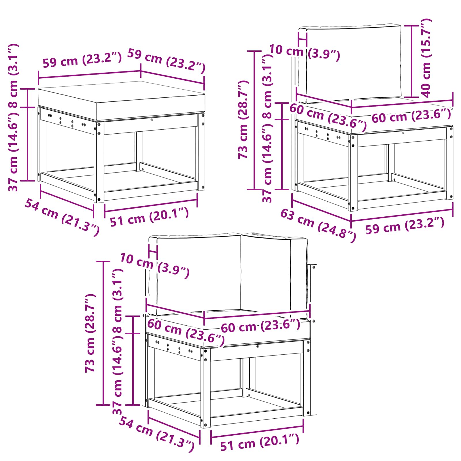 Ensemble de canapés d'extérieur, 7 pièces, en polyester, naturel et beige, pour la terrasse - 8