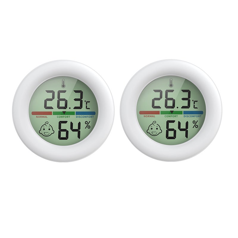 Okrągły elektroniczny miernik temperatury i wilgotności o wysokiej precyzji, biały, 2 sztuki