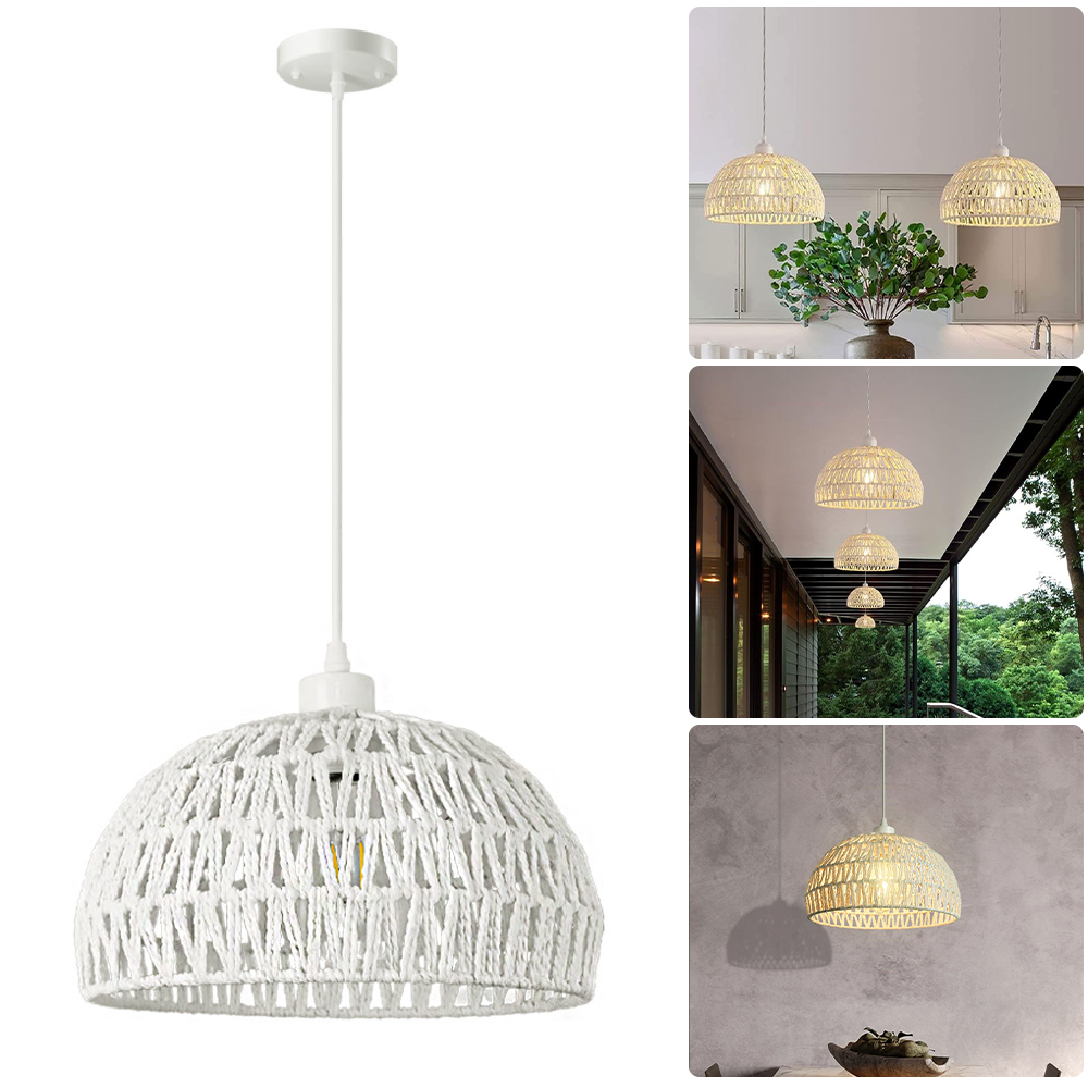 Rustykalny żyrandol z żarówką, lampa wisząca, plafon w stylu bohemy, lampa wisząca z regulacją wysokości, biała, ciepłe światło 3000 K