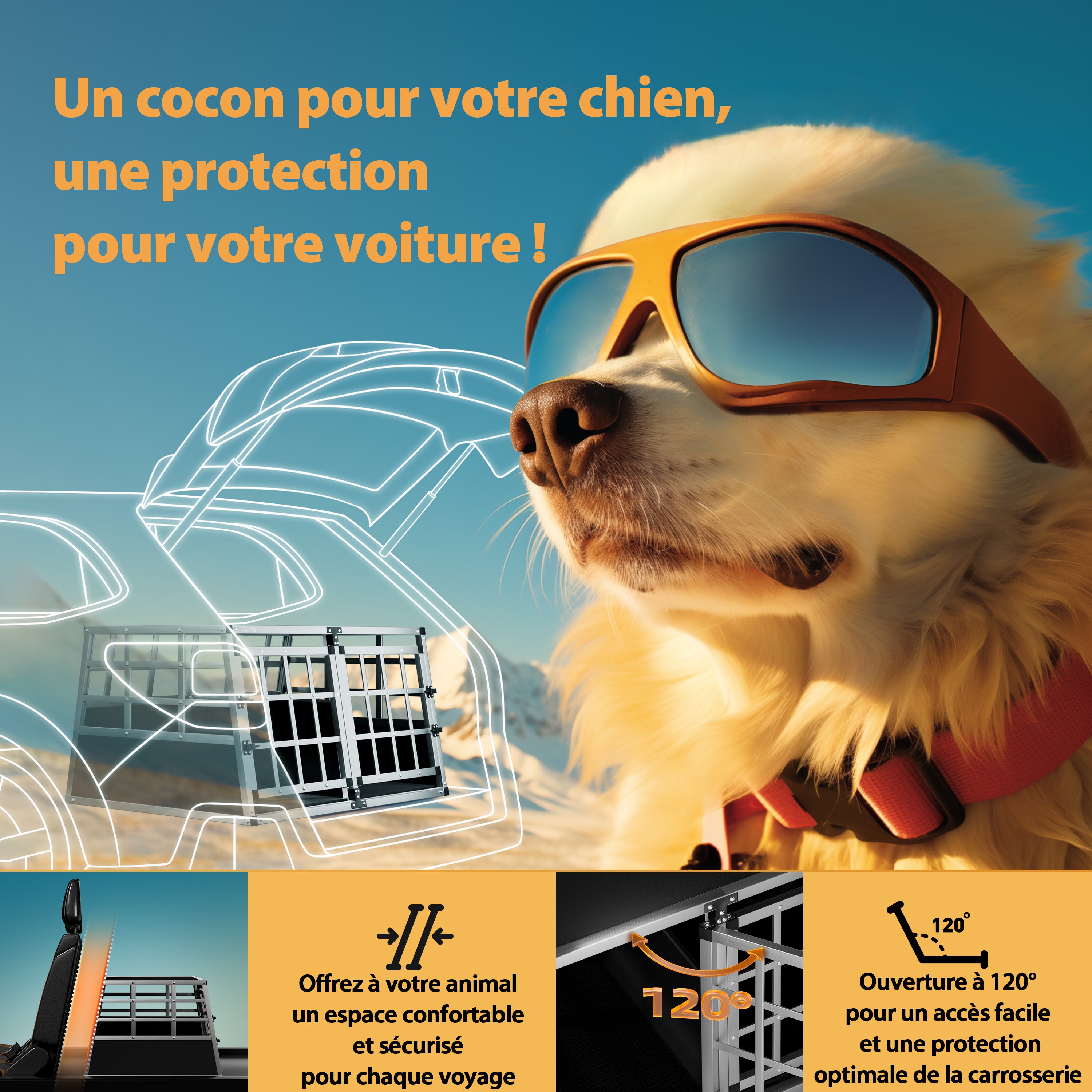 CADOCA® Cage de Transport XL pour Animaux Aluminium MDF 2 Portes Noir Caisse Chien boîte Box de Transport Voiture - 3