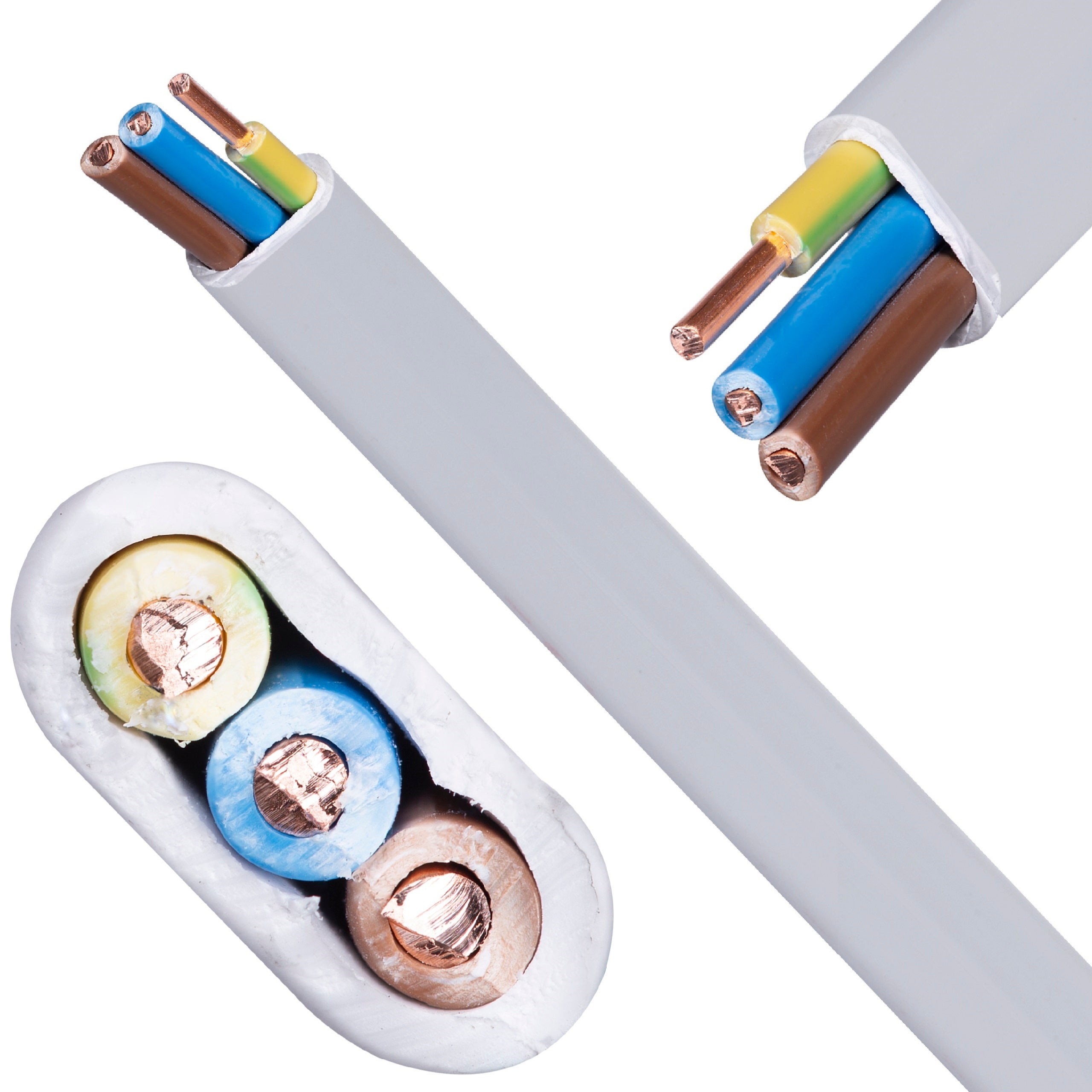 Kabel instalacyjny płaski EL-Instal HP HDHp 3x1,5mm2 szary 450/750V bezhalogenowy YDYp Dca drut Eltrim 100m