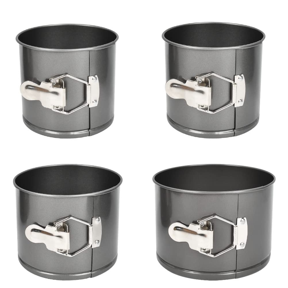 Set Da 4 Stampi Per Torte Rotondi Da 10 Cm Con Fondo Removibile. Antiaderenti E In Acciaio Al Carbonio, Ideali Per Mini Cheesecake, Quiche E Dolci Monoporzione.