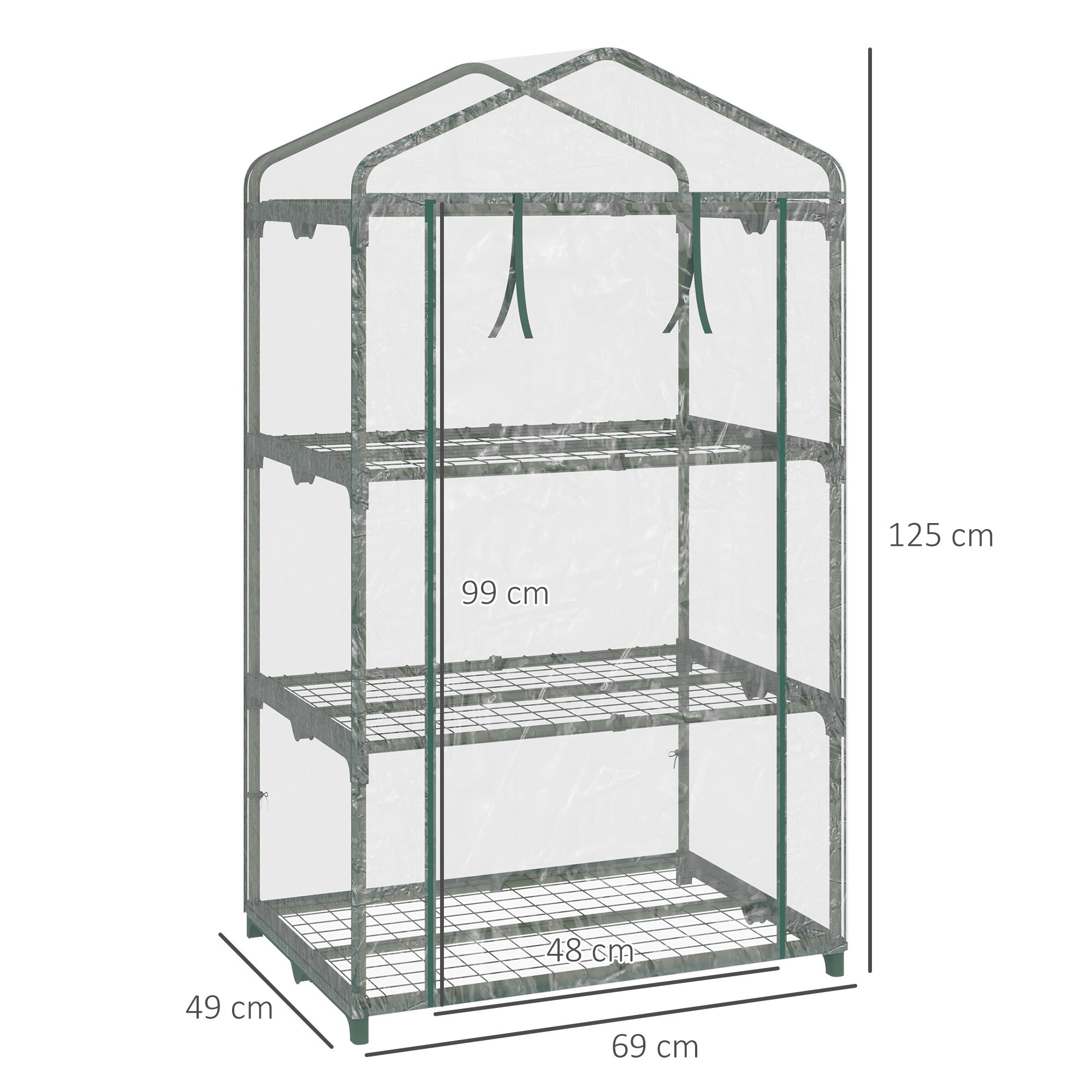 Serre de jardin avec étagères 3 niveaux, serre de balcon, bâche renforcée PVC,pour légumes plantes fleurs, 69 x 49 x 125 cm, transparent - 5