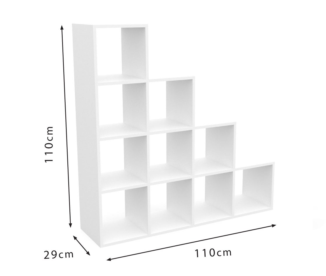 Estantería librería decoración,10 cubos en Forma de Escalera, 110 x 110 x 29 cm Roble Dormidán - 4