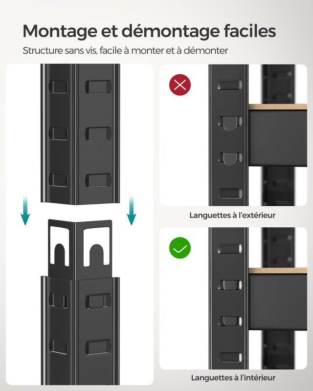 Étagère de Rangement à 5 Niveaux, Lot de 2, 30 x 75 x 150 cm, Capacité 650 kg, Planches Réglables, Style Industriel, pour Cuisine, Salon, Noir - 6