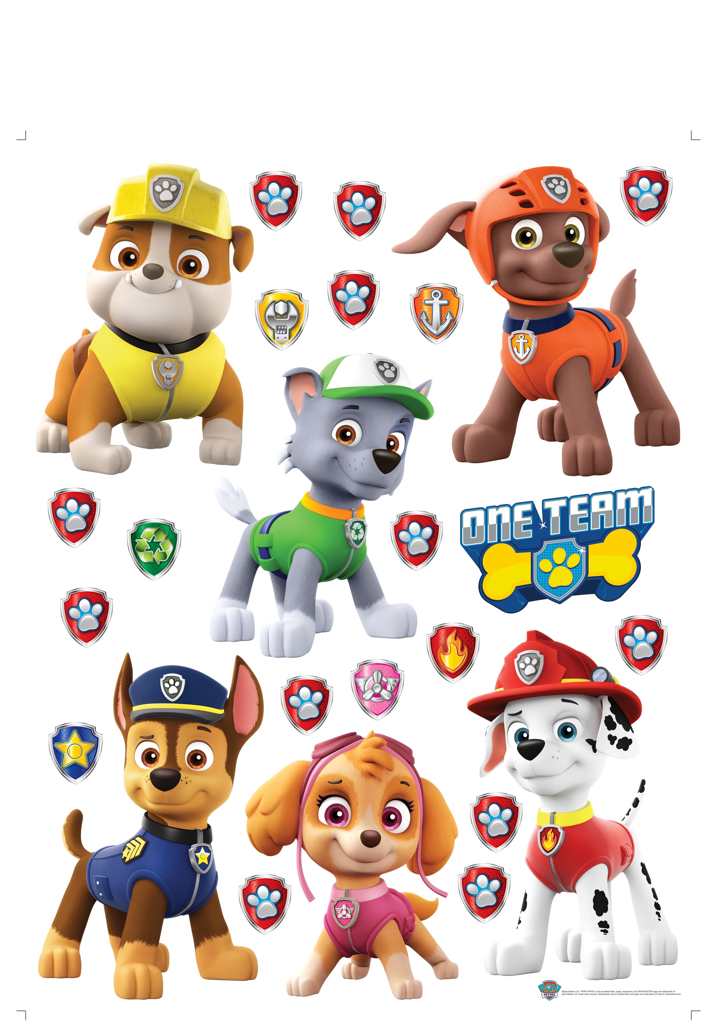 Mural decorativo autoadhesivo paw patrol rojo, amarillo y verde - 85 x 65 cm - sanders & sanders