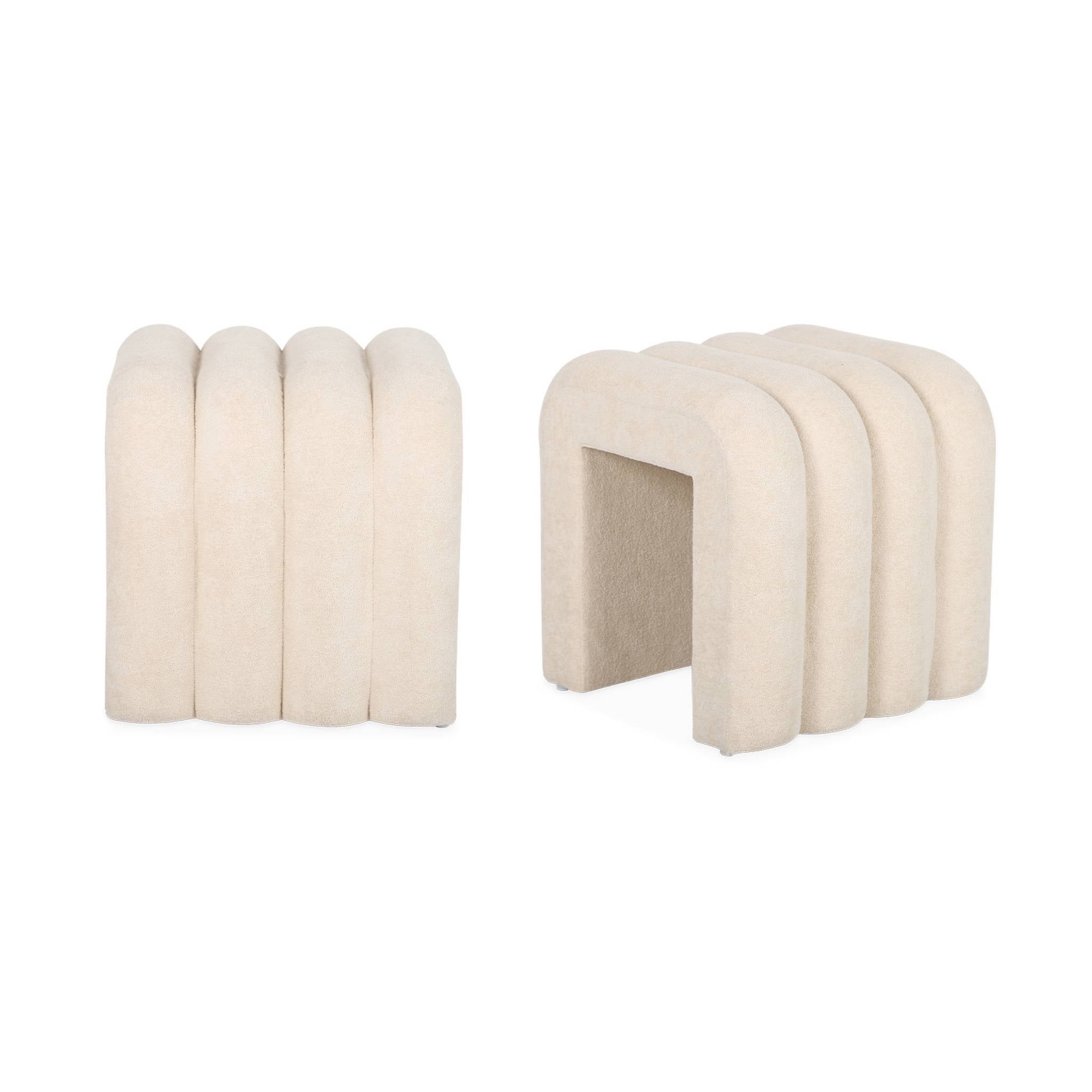 Puff contemporáneo de tela, set de 2, Ito, Beige, 40x38x40 cm | Leroy ...