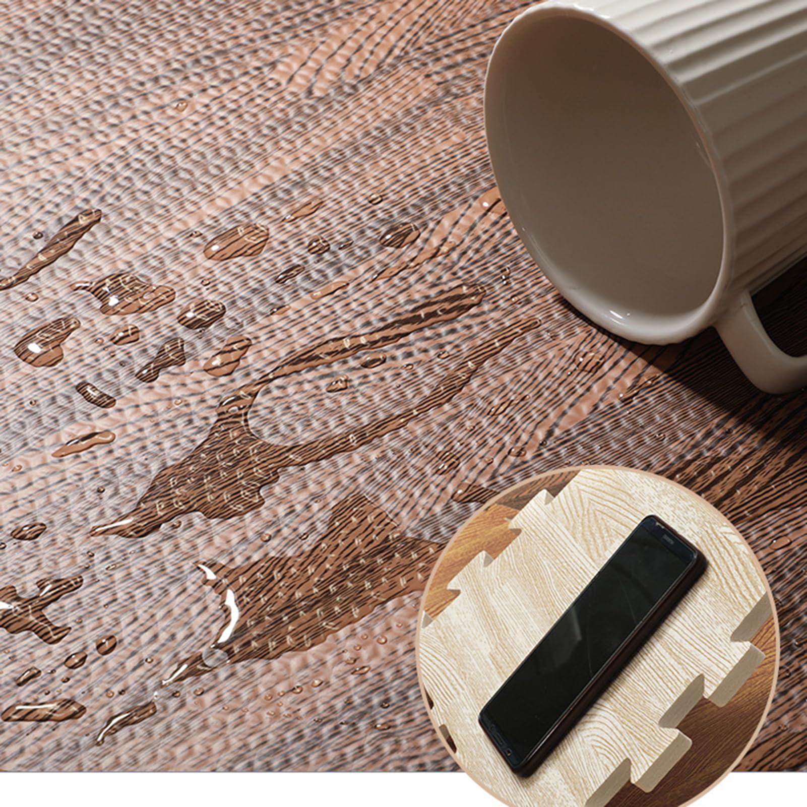 Tapis de jeu de sol Puzzle en mousse pour enfants, 24 pièces, tapis de jeu Puzzle imbriqué en mousse EVA 30x30cm, blanc + marron - 5