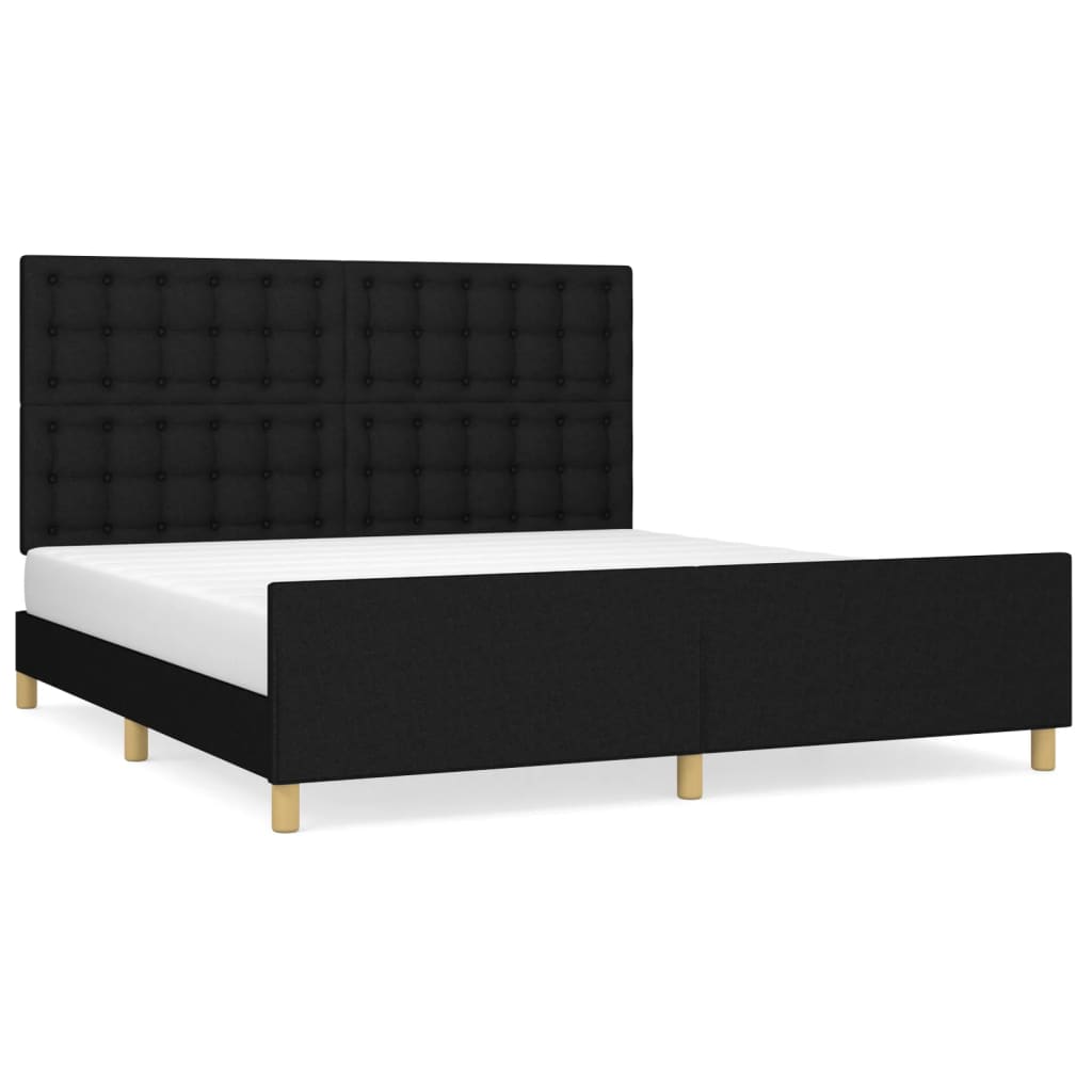 Cadre de lit sans matelas noir tissu - 2