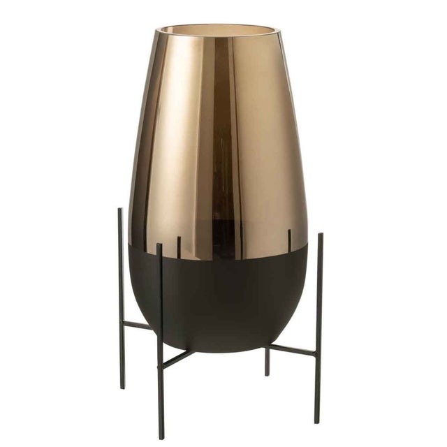 Vaso ovale in vetro con base in metallo nero 26x47 cm