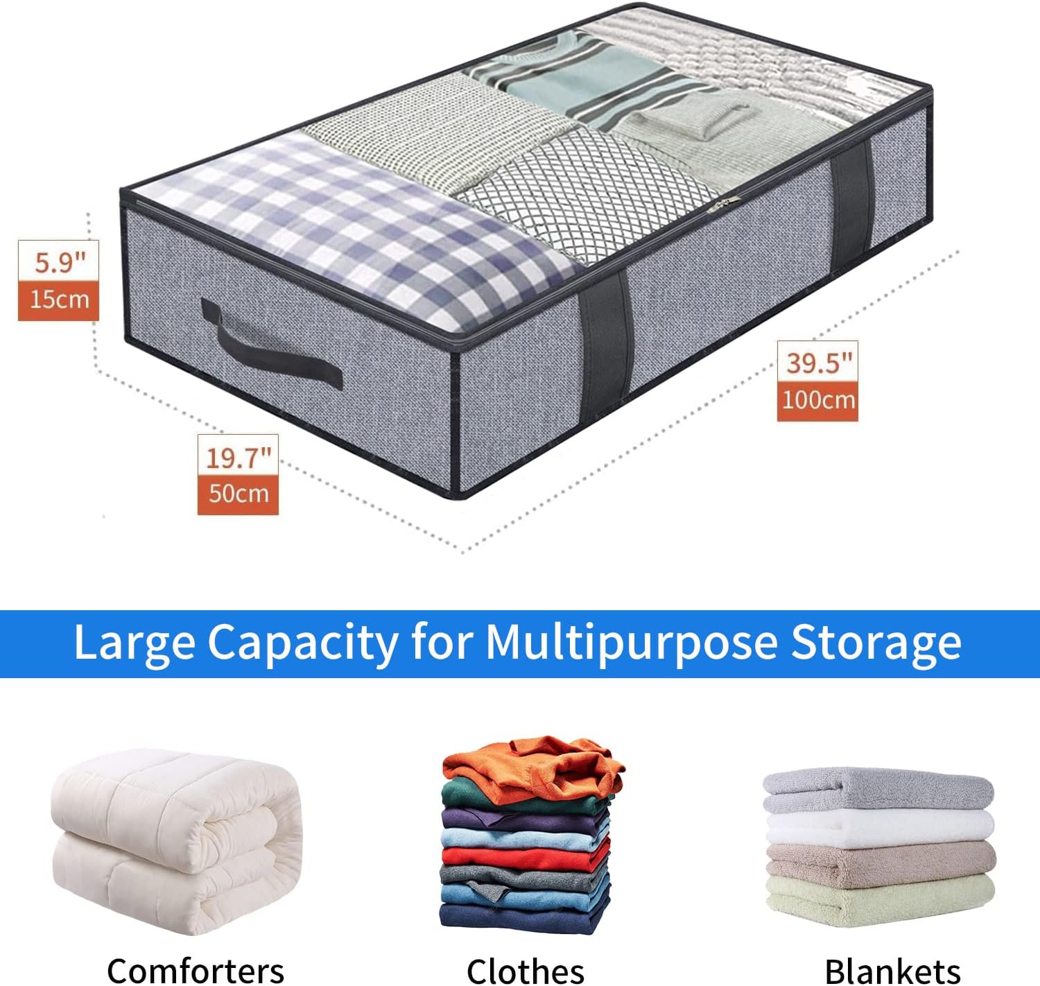 Sac de Rangement sous Lit Lot de 2, Closet Organizer Sac Souple, Pliable, pour Ranger Les vêtements, Couettes, 100 x 50 x 15 cm - 2