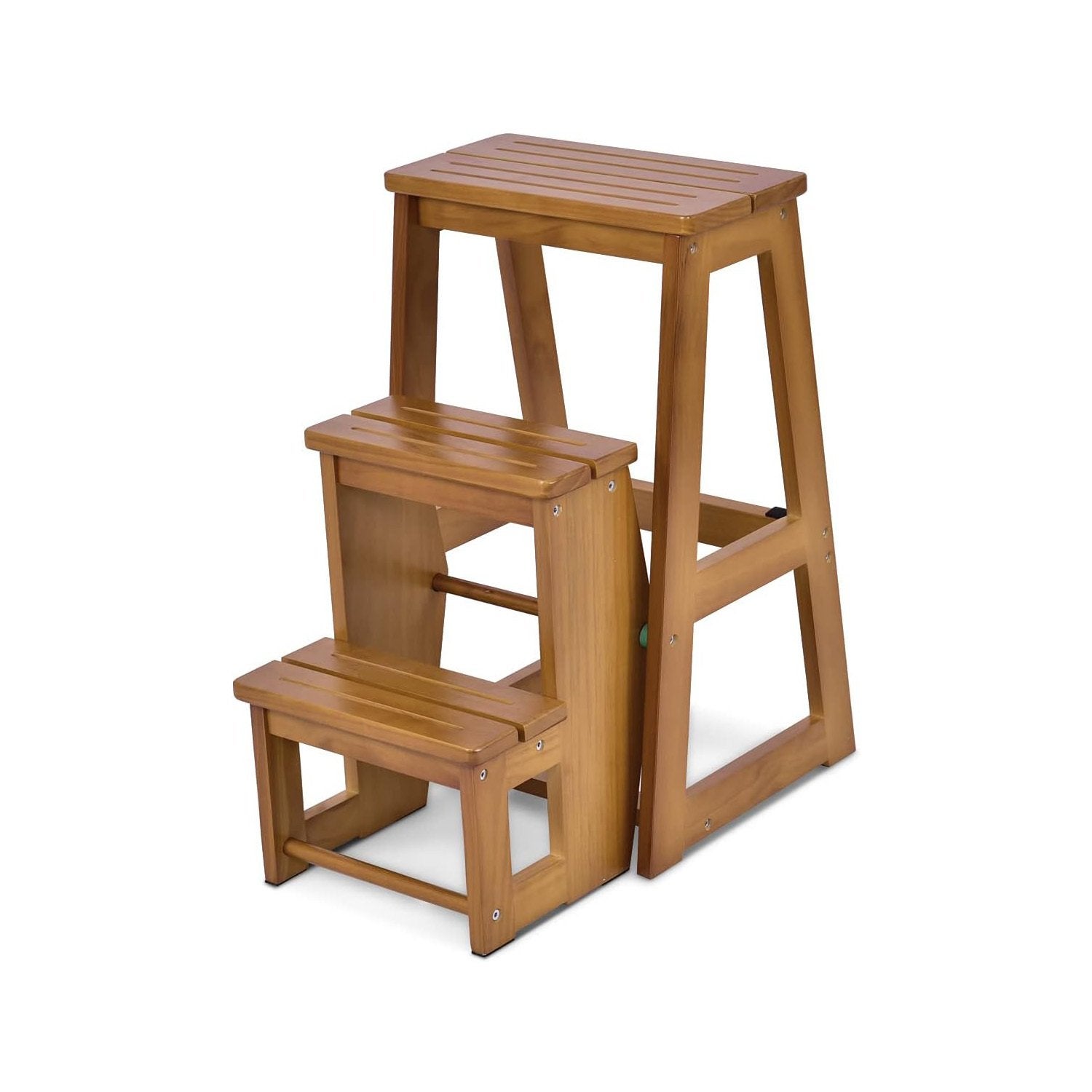 Escabeau Tabouret en bois de Pin, 57 x 39 x 65 CM, Escabeau Pliable 3 Marches, Marchepied Échelle Pliant, Noyer - 5