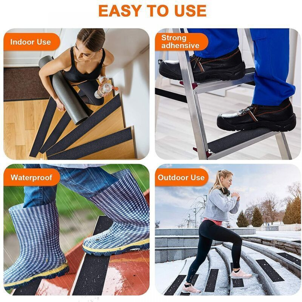 Noir Bande Antidérapante Extérieur, 5cmx10m, Ruban Antidérapant Adhésif pour Escalier, Bande Sécurité Antidérapant, Ruban de Traction Antidérapant, po - 3