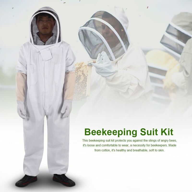 Apicole Costume Équipement de Protection Professionnel Anti Abeille avec Longs Gants et Capuchon en Voile pour Apiculture Apiculteur - Blanc (L) - 2