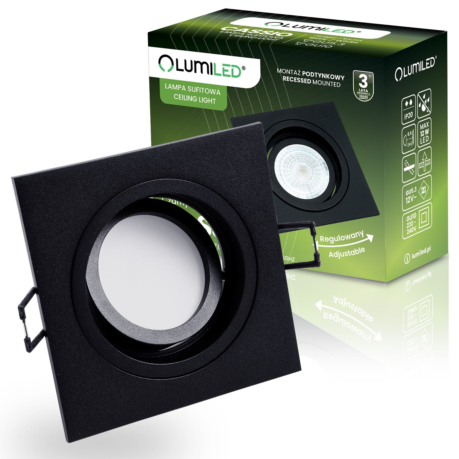 Oprawa Halogenowa Oczko Lumiled Podtynkowa Ruchoma GU10 MR16 Kwadrat Czarna