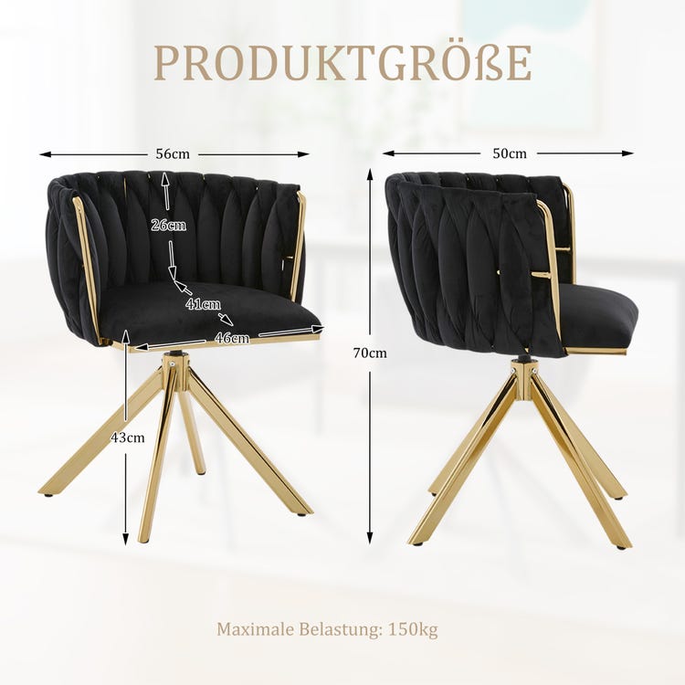 Fauteuil velours (lot de 2) : structure métallique robuste, pivot 180°, ergonomique, luxueux. Salon/boudoir/espace de travail créatif. - 2