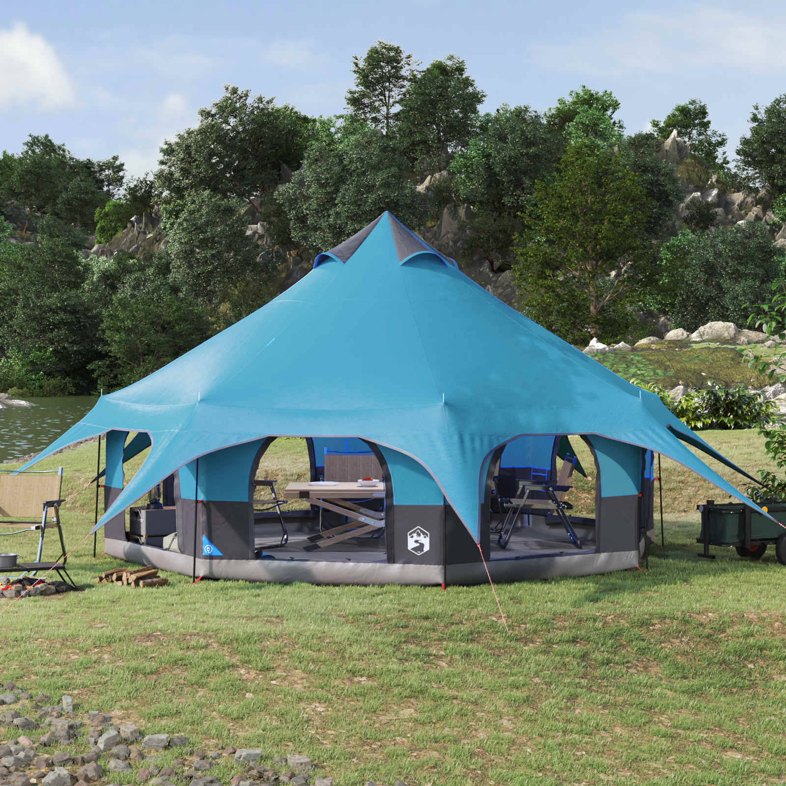Tienda familiar azul para camping, 10 personas