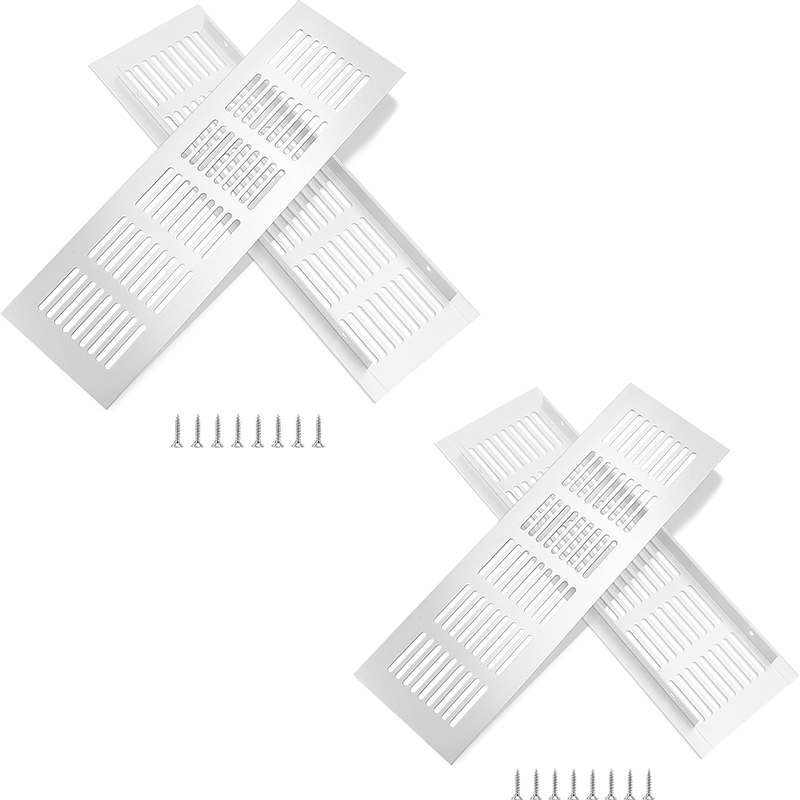 Kratki wentylacyjne aluminiowe z wkrętami do wentylacji szaf i pomieszczeń, 25 x 8 cm, srebrne, zestaw 4 szt.