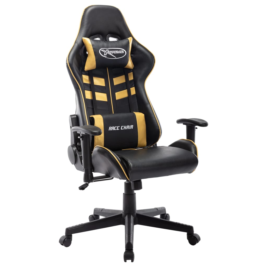 Silla de gaming | silla de oficina | silla gamer ergonomica de cuero sintético negro y dorado cfw730475
