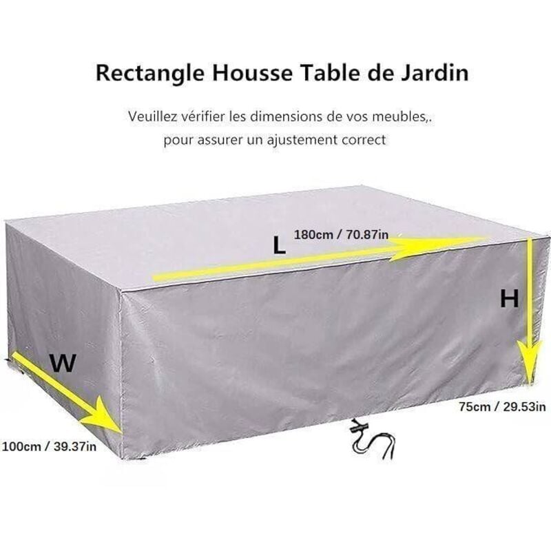 Housse Salon de Jardin 180x100x75cm 420D Oxford Argent Housse Table de Jardin Rectangulaire Protection Bache Table de Jardin Mobilier - 7