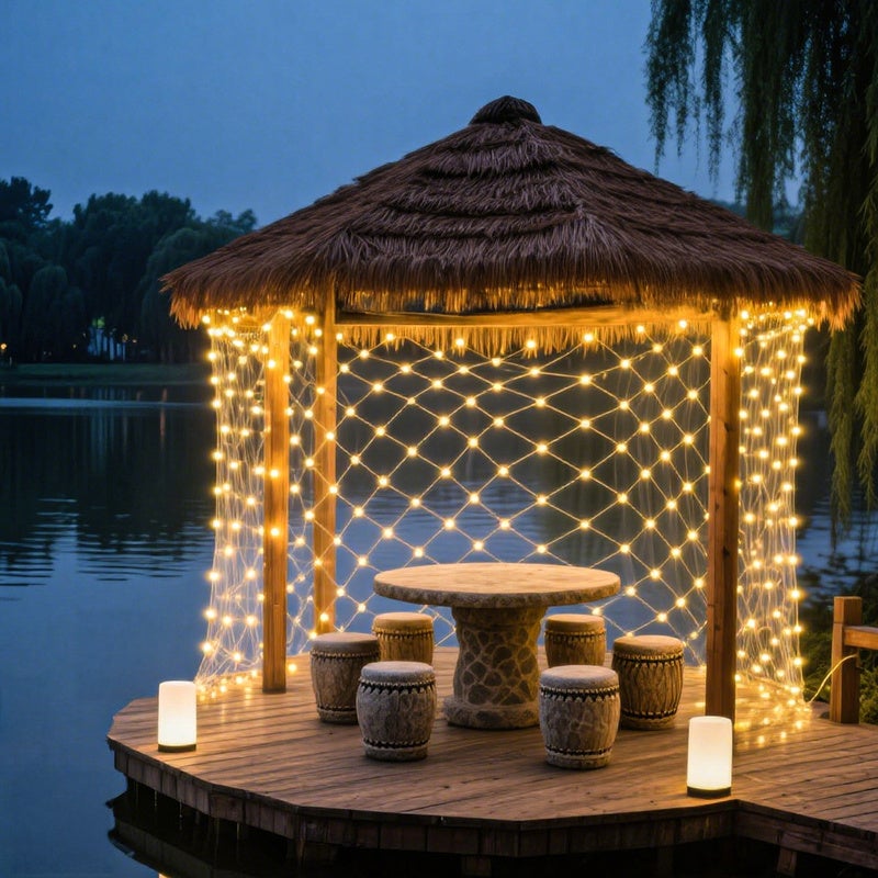 Filet Lumineux LED 2x2M Blanc chaud Chaîne lumineuse avec 8 modes Rideau lumineux de Noël intérieur extérieur 200 LEDs - 8