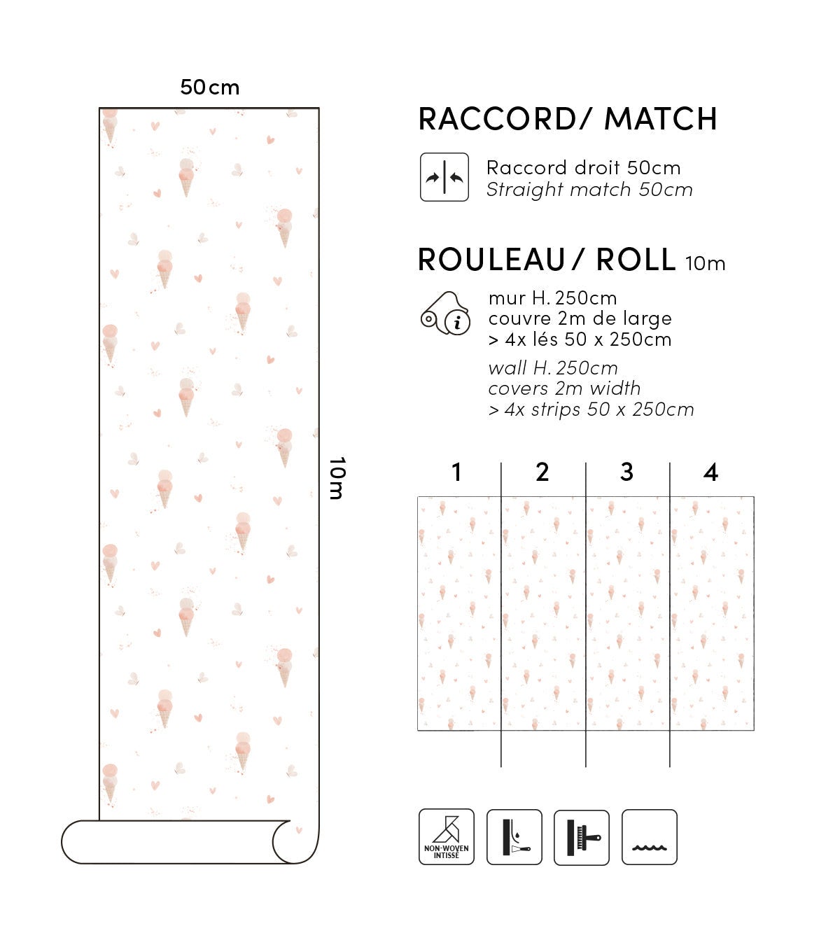 Carta da parati non tessuta gelati e farfalle 50 cm x 10 m, Lilipinso - 5