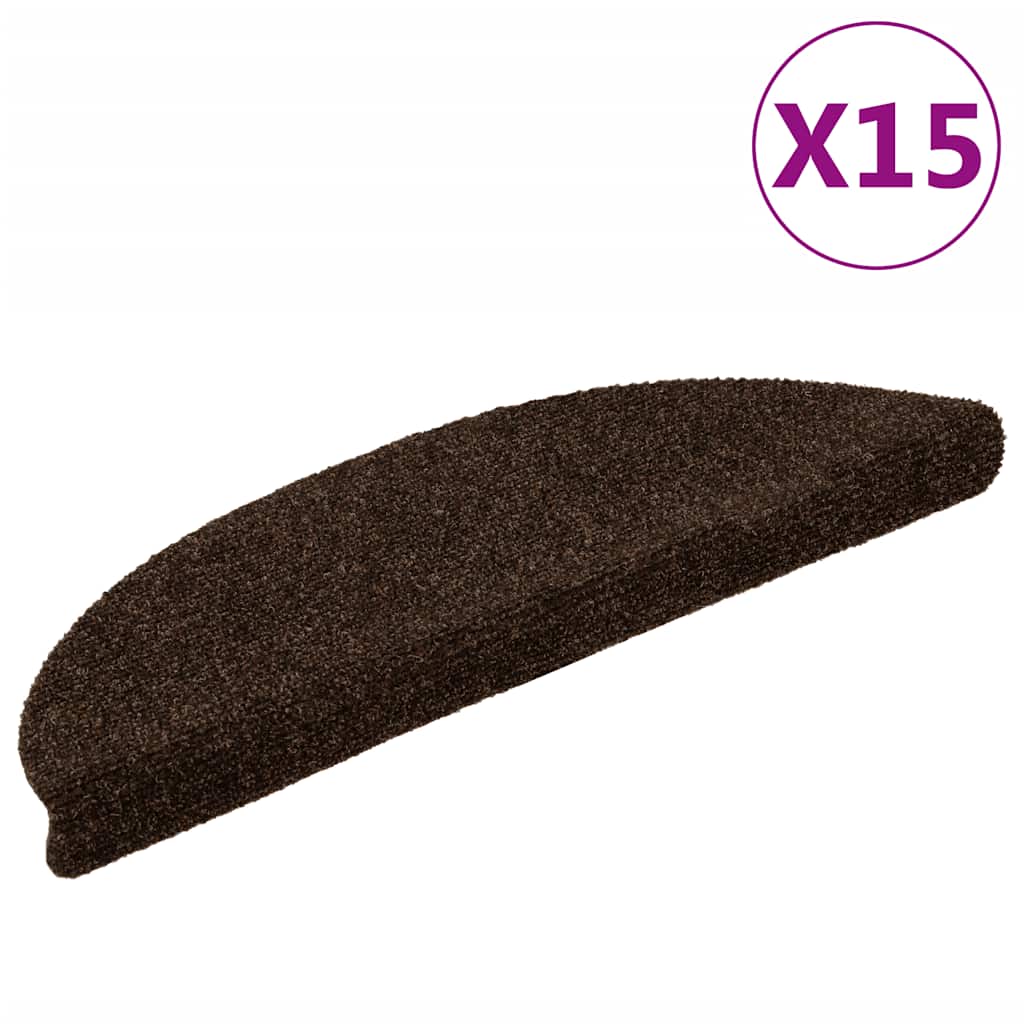 Maty na schody samoprzylepne 15 szt. 56x17x3 cm Brązowe półokrągłe vidaXL
