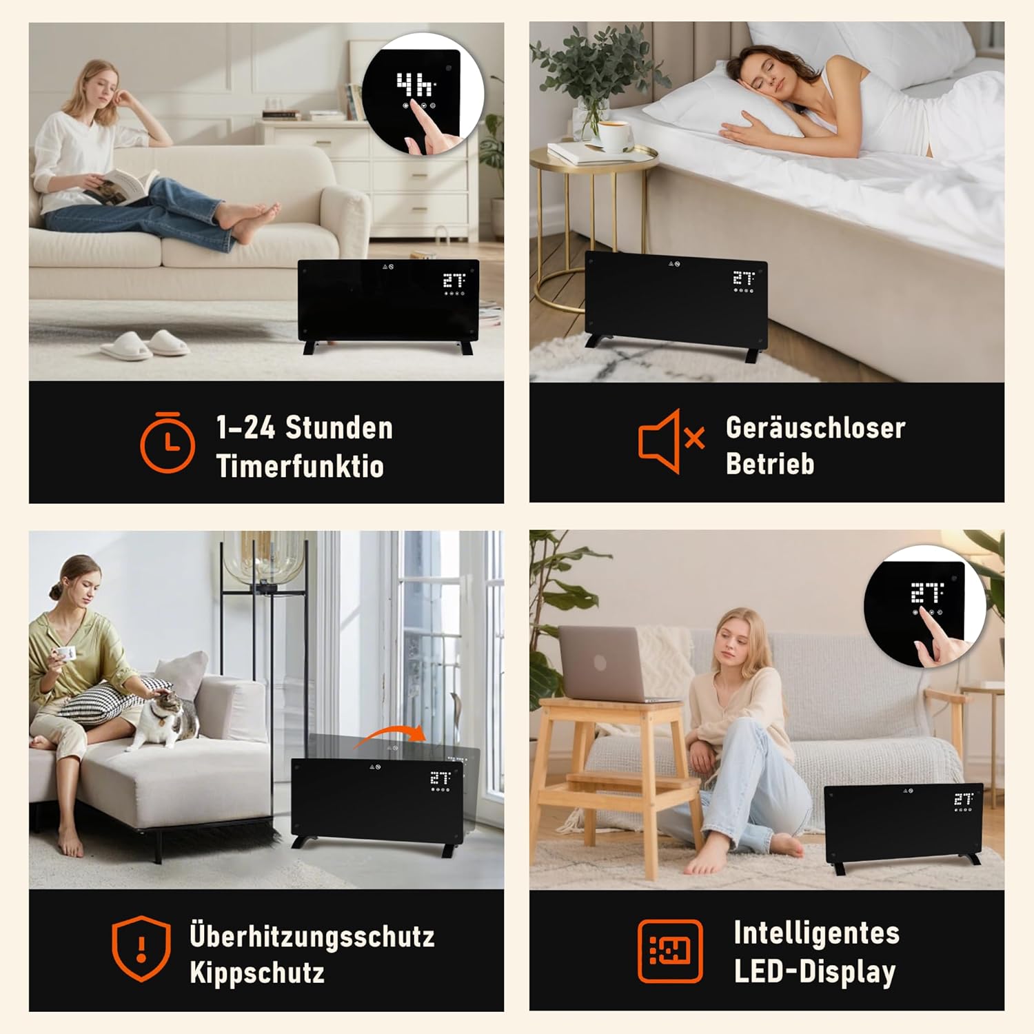 Nettlife Chauffage Électrique 2000W, Radiateur Silencieux avec Télécommande, Thermostat, Minuterie et 2 Niveaux de Puissance. - 4