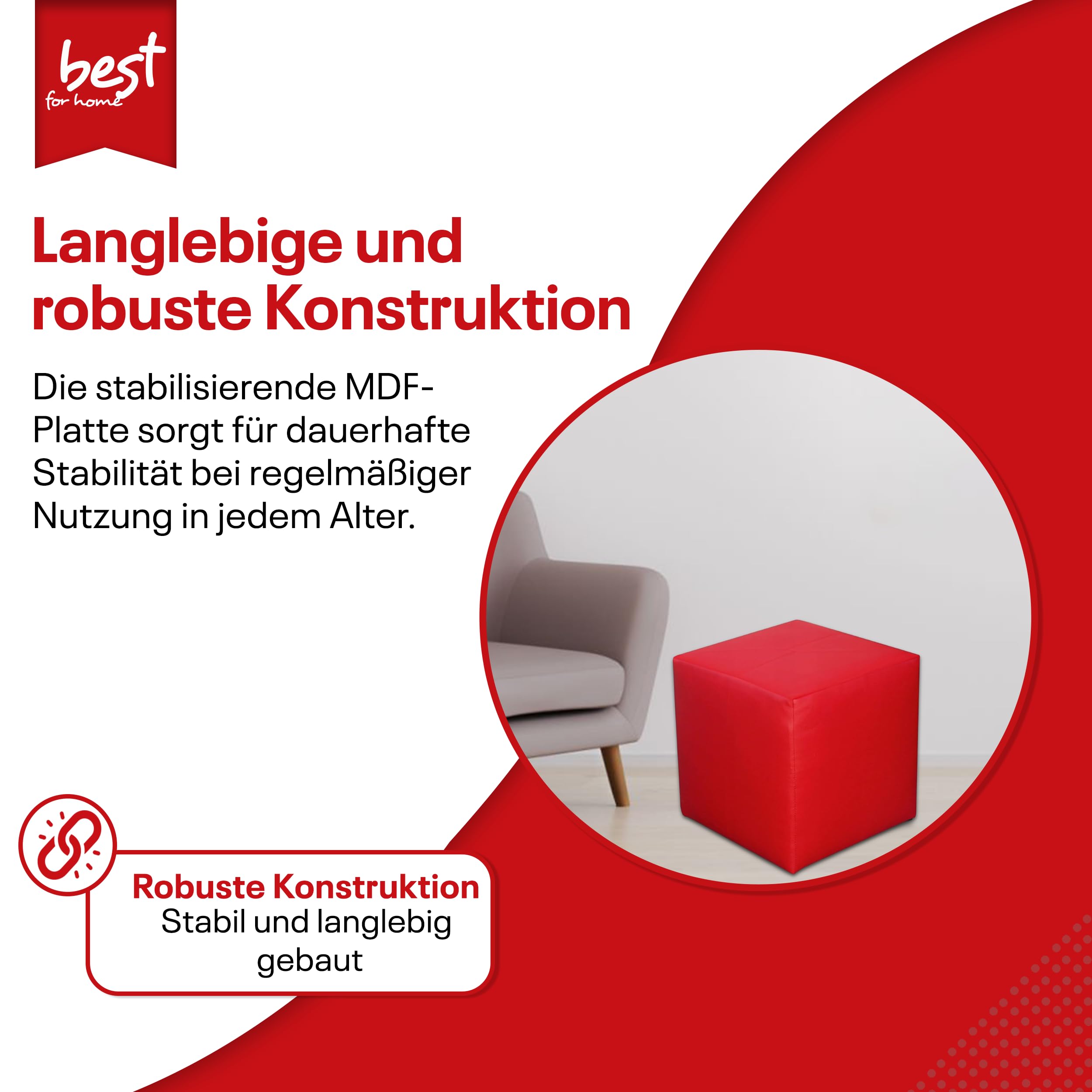 Sitzwürfel / Siège Pouf - Rouge, 40X40X40 Cm, Assise Rembourrée En Simili Cuir, Confortable Pour Salon, Chambre Ou Bureau - 2