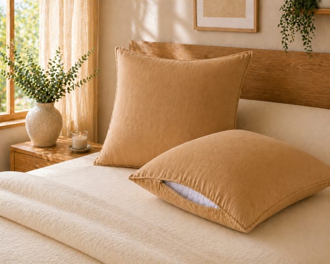 Lot de 2 taies d’oreiller 63 x 63 cm Lyocell uni – LYSANDRE Camel ...