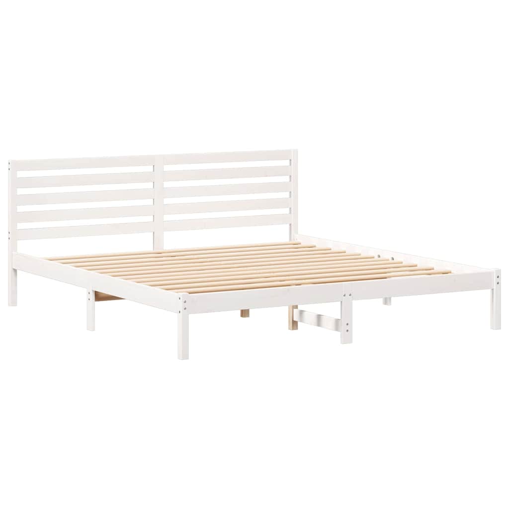 Łóżko Drewniane Białe Rama Łóżka Ze Stelażem Drewniana Łóżko Do Sypialni Pokoju 180 x 200 cm