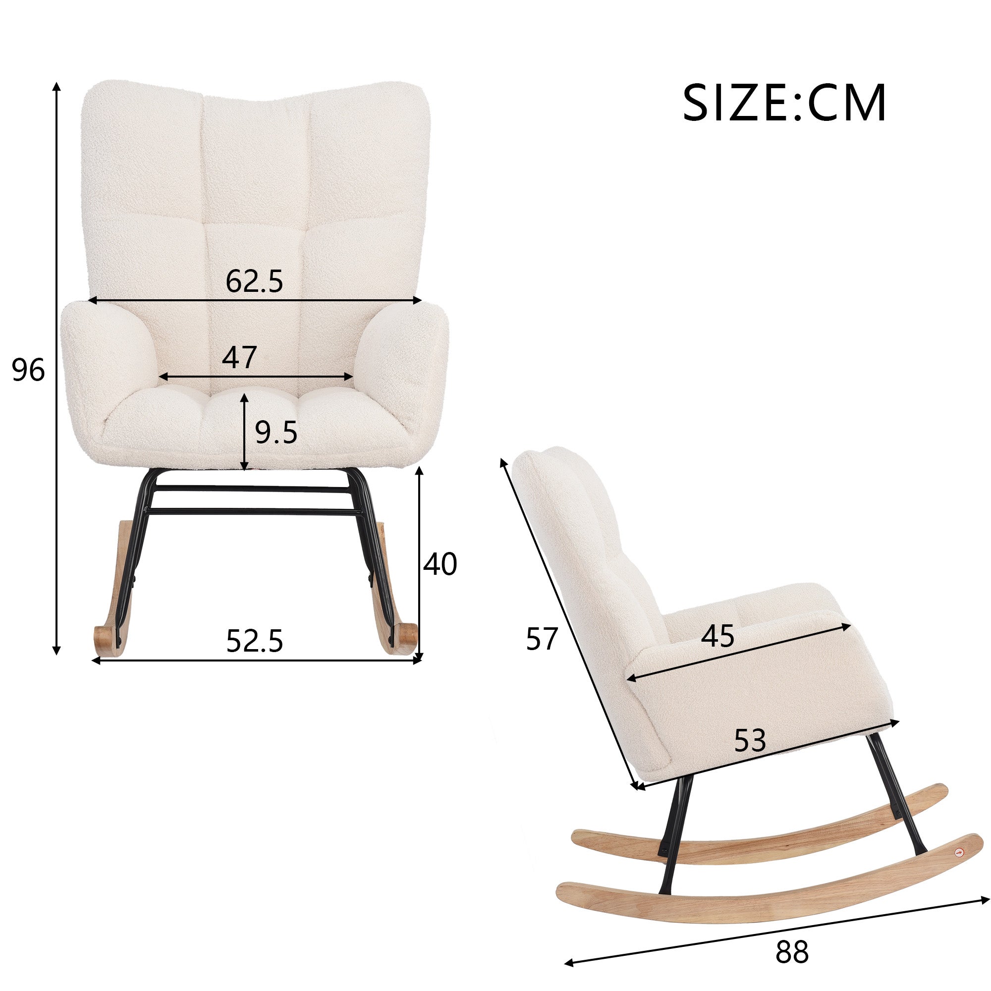Fauteuil à bascule moderne en velours Teddy - Fauteuil à bascule avec accoudoirs, Blanc - 3