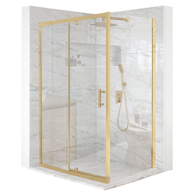 Kabina prysznicowa prostokątna drzwi uchylne złota 90x80cm szkło 6mm + powłoka