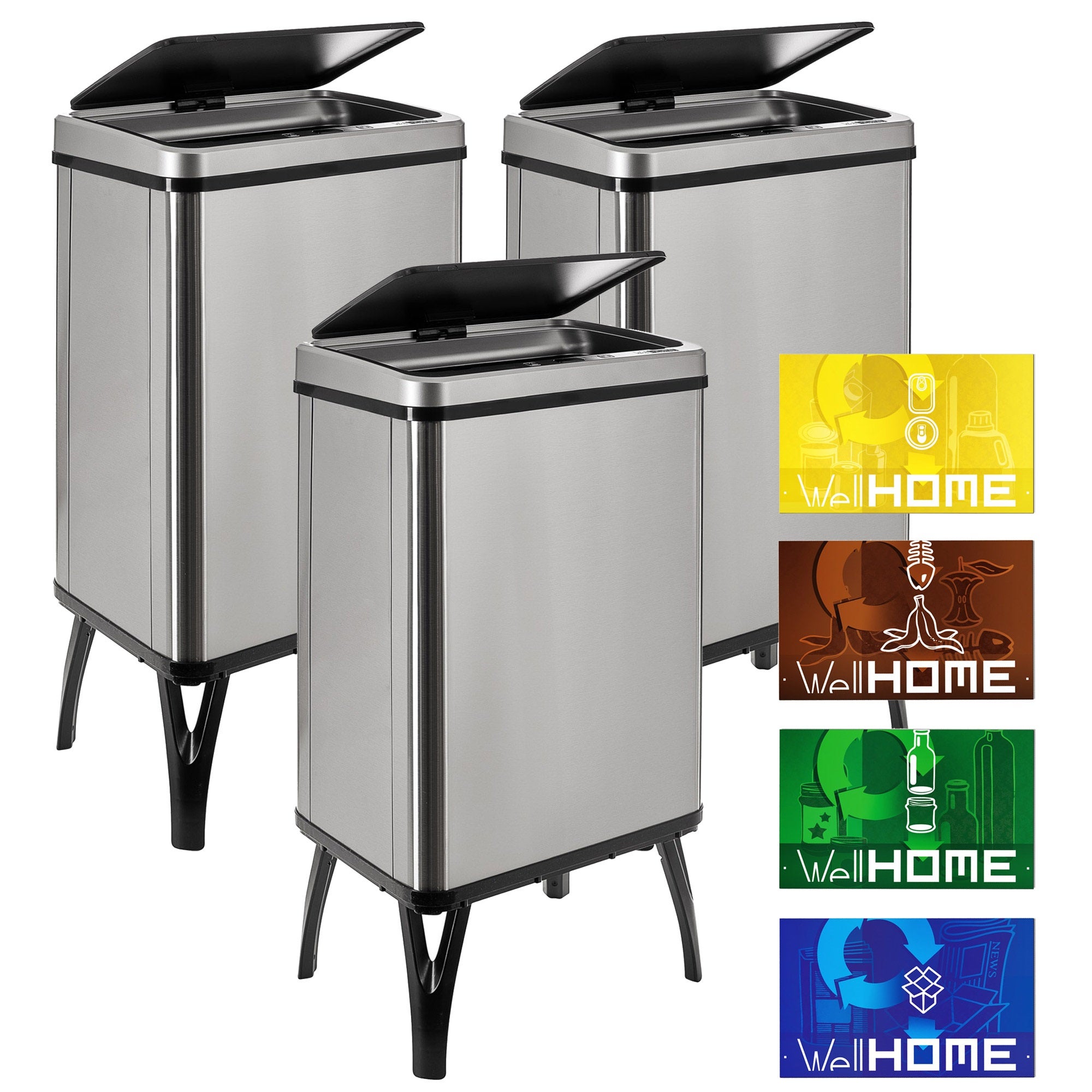 Cubo de basura 40l con imanes pack 3 contenedores gris