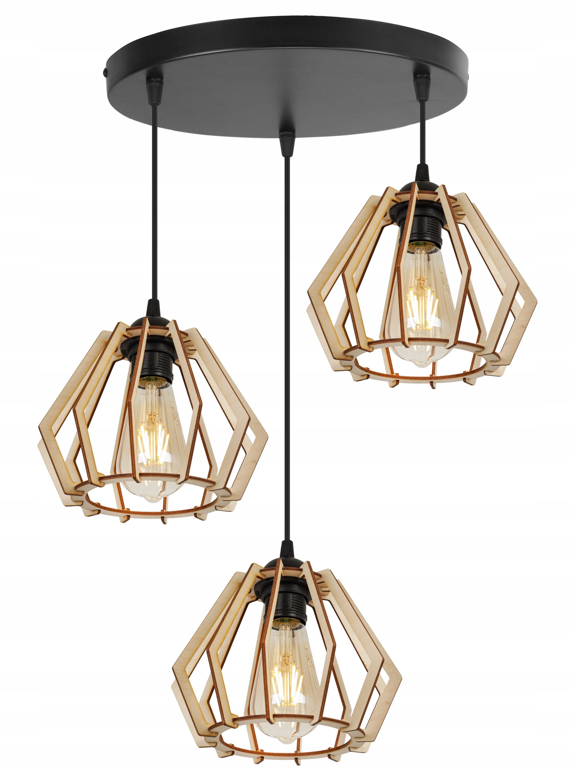 Lampa sufitowa wisząca modern Timber 3xE27 klosz drewniany diament beżowy Light Home LH
