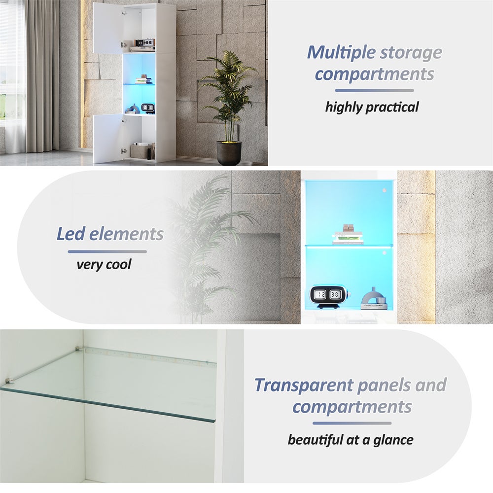 Vetrina LED nera da 160 cm, design moderno, ante alte/basse, vetro temperato, per soggiorno o ufficio 45x35 - 8