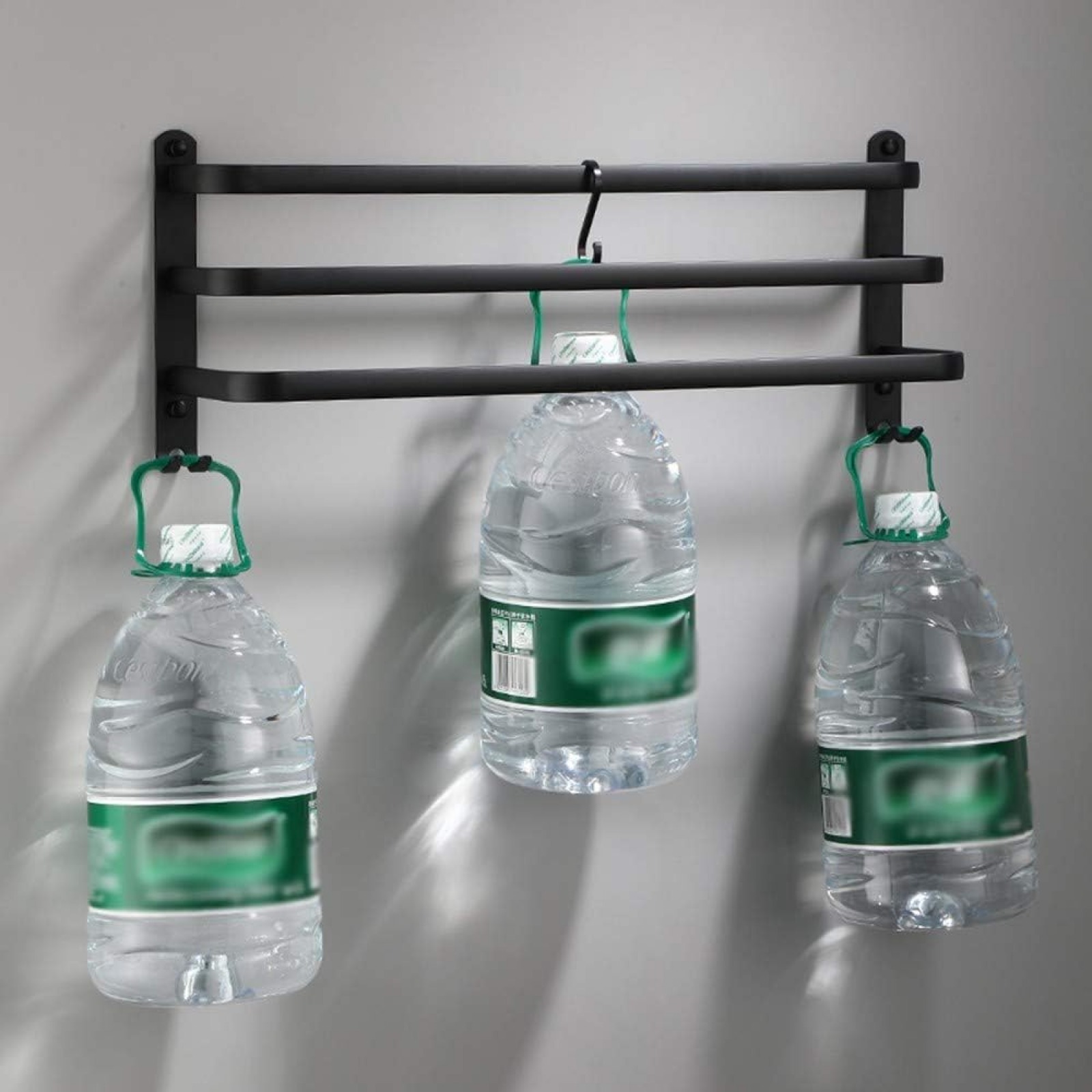 Porte Serviettes Salle de Bains, Noir Barres Porte Serviettes Mural Adhesif pour Douche, Étanche Barres Porte avec Crochet (60cm, Three Bars) - 3
