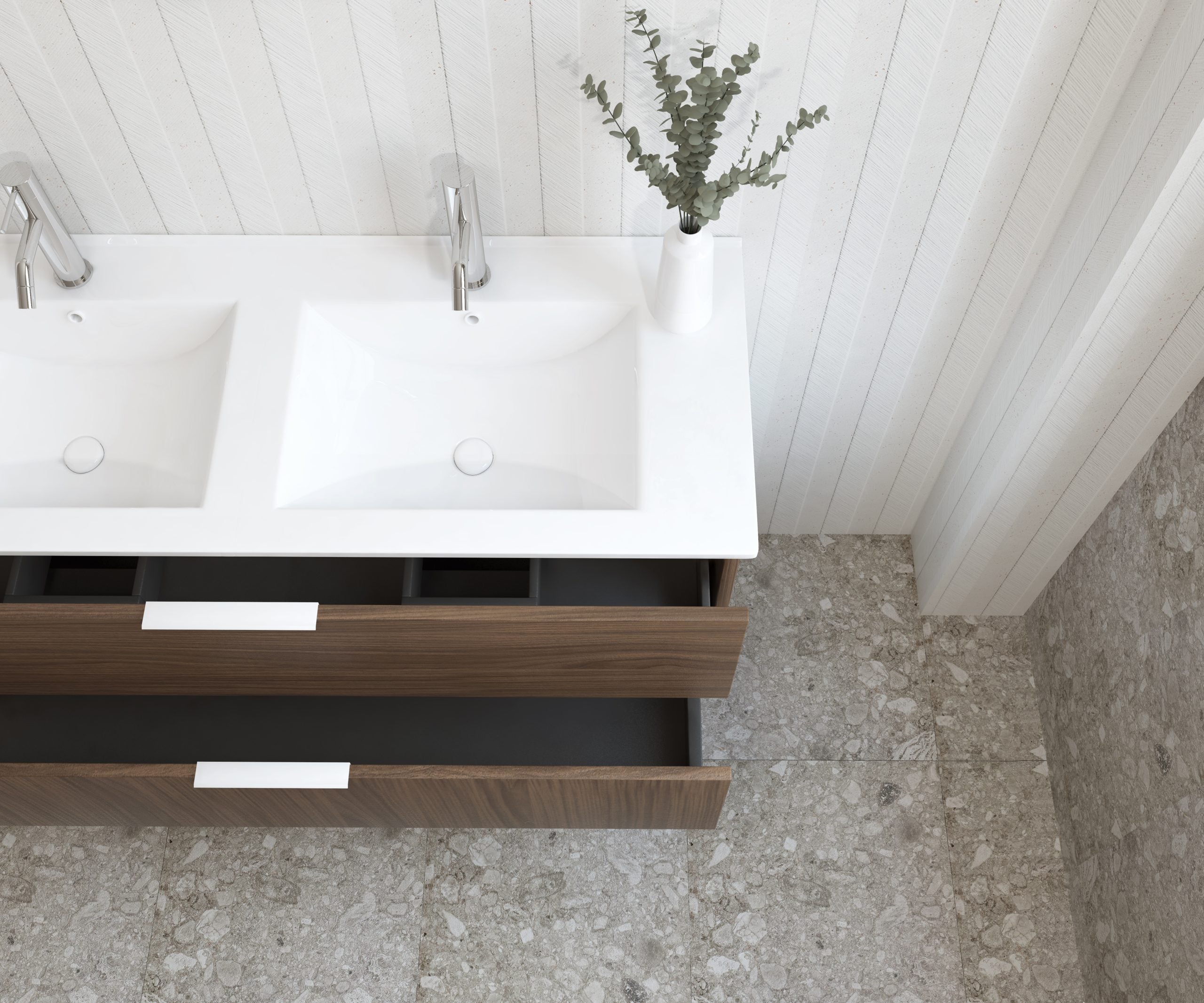 Meuble de salle de bain Mapau Pack avec double vasque et miroir rond SAVART Noyer 120 cm - 3