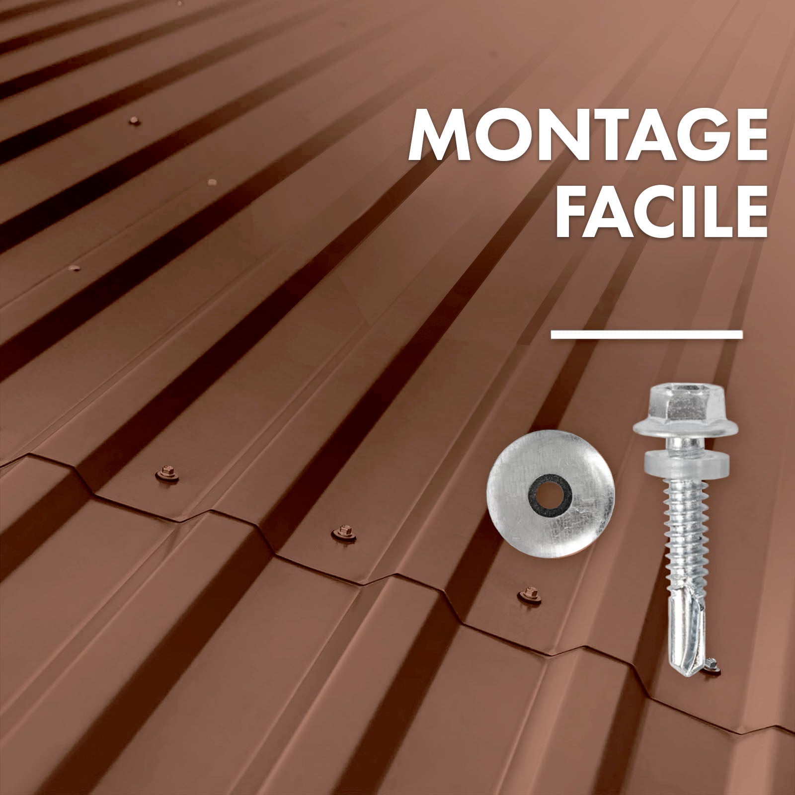 Lot de 15 tôles Couverture métallique Tôle avec vis Épaisseur : 0.25 mm, 115 x 45 cm, Marron - 4