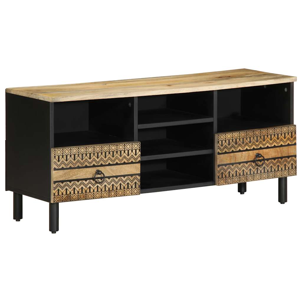 Móvel de TV madeira de mangueira maciça preta áspera 100x33,5x46 cm - COMFORTXL - 2