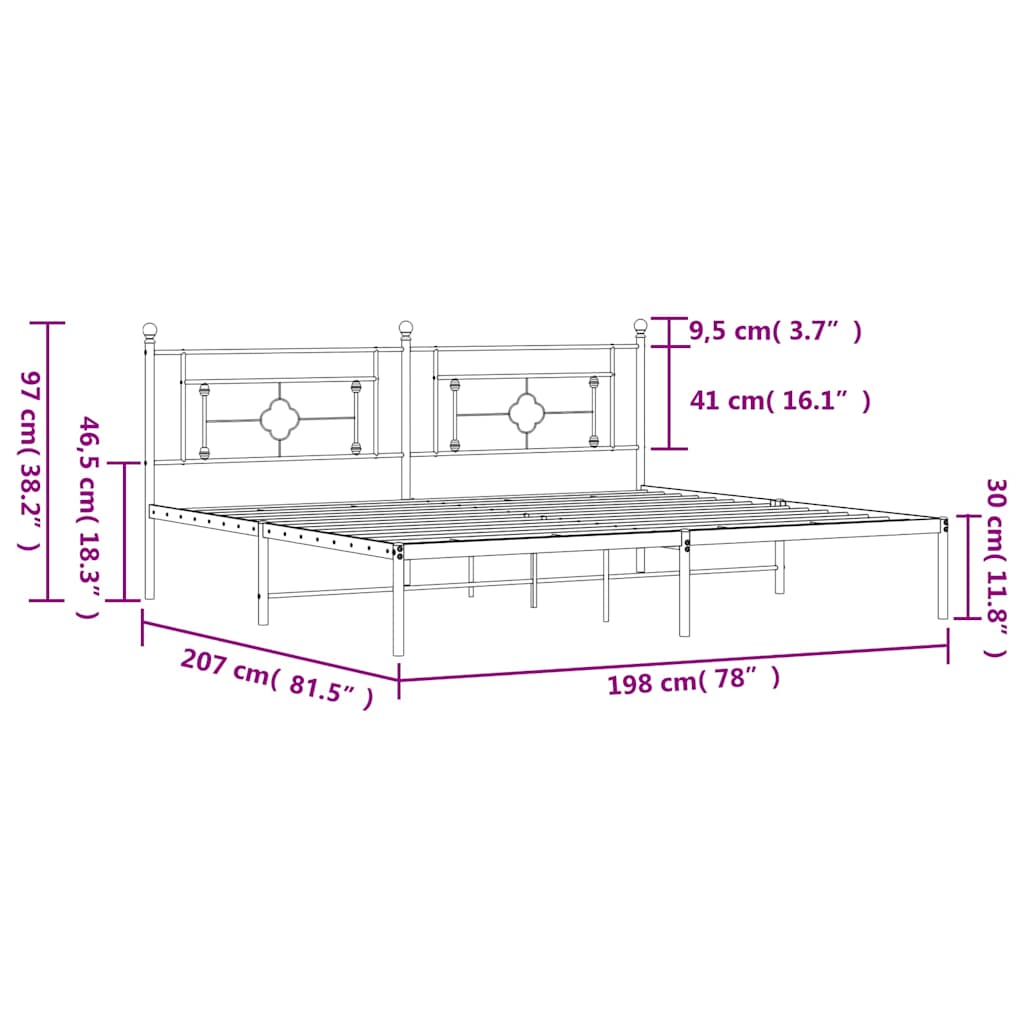 Estructura de cama de metal sin colchón con cabecero negro 193x203cm - 3