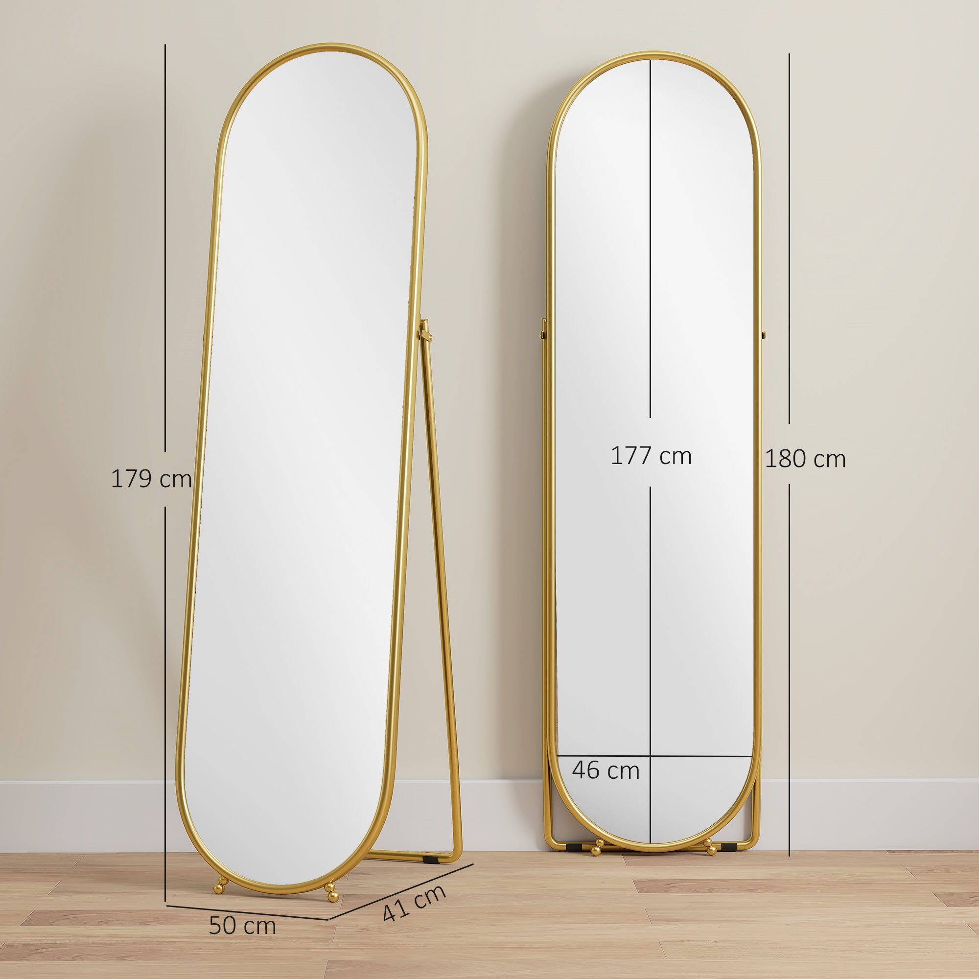 Miroir de table ovale pleine longueur avec cadre en métal, 50x180cm ...