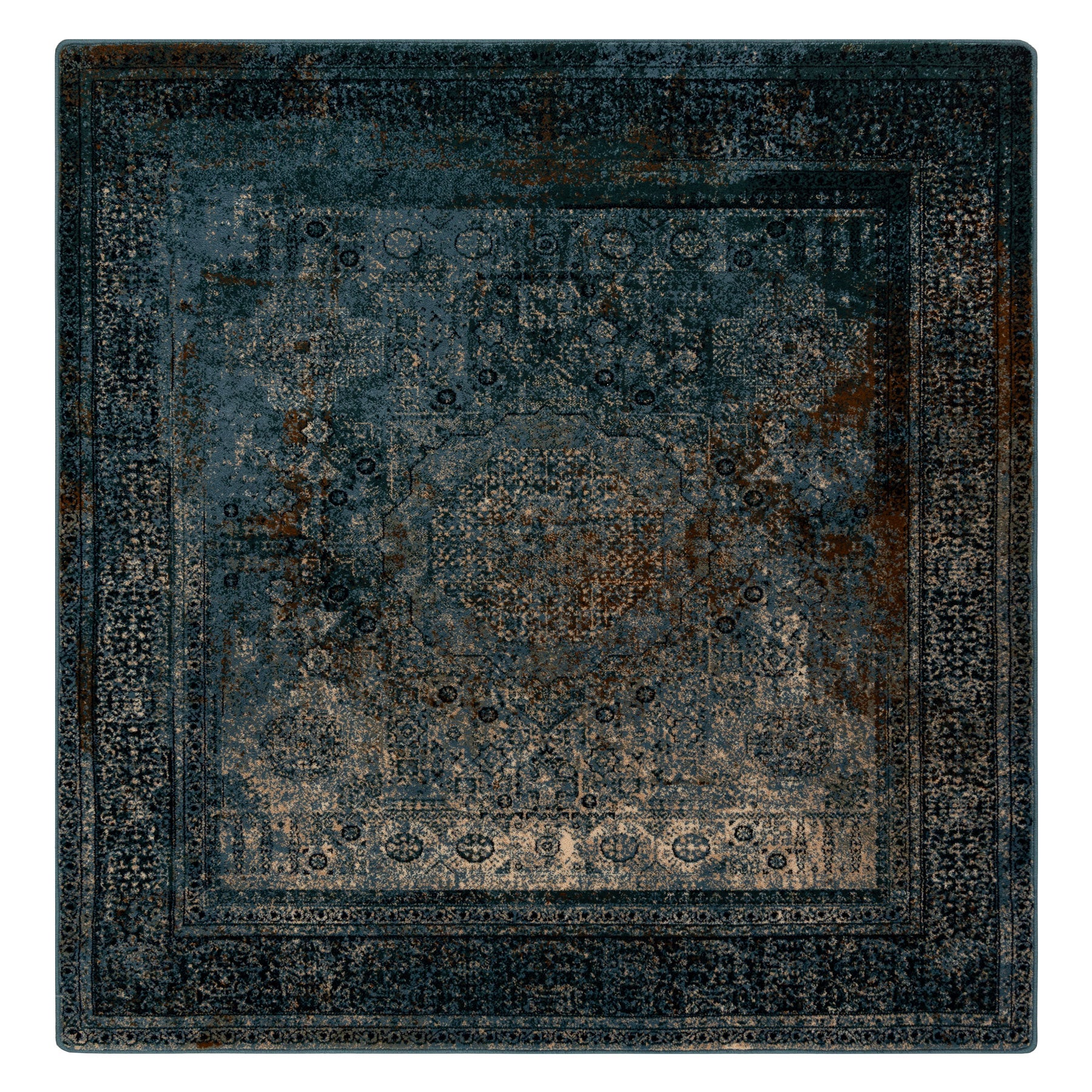 Dywan wełniany OMEGA MAMLUK Kwadrat - Rozeta vintage ciemny niebieski 200x200 cm - 2